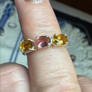 Silver Ring W/muticolored Stones